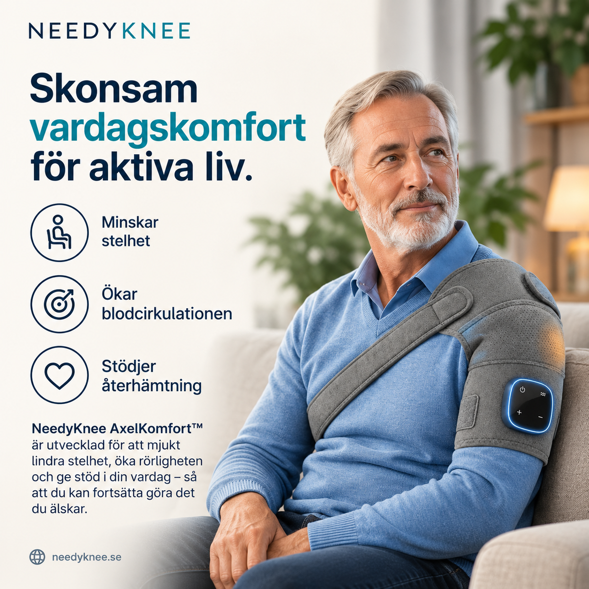 NeedyKnee AxelKomfort™ – 3-i-1 massage för axeln med värme, kompression & vibration
